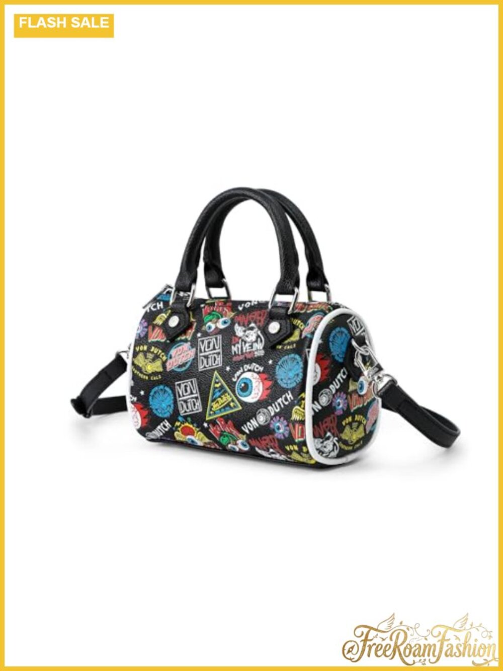 Vegan Leather Mini Crossbody Satchel with JAX Print Zip Closure Adjustable Strap
